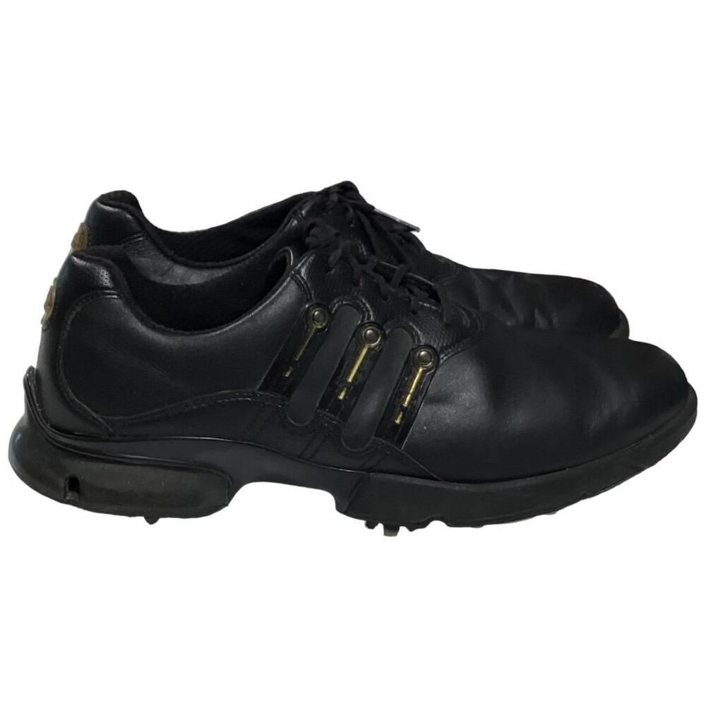 Adidas Golf Shoes Mens 9.5 Black A3 3 Stripe Soft Spike Waterproof Leather